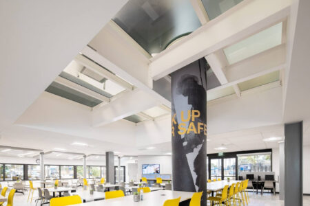 Skylights integrated into a commercial dining area, emphasizing natural light and a spacious, energy-efficient interior.