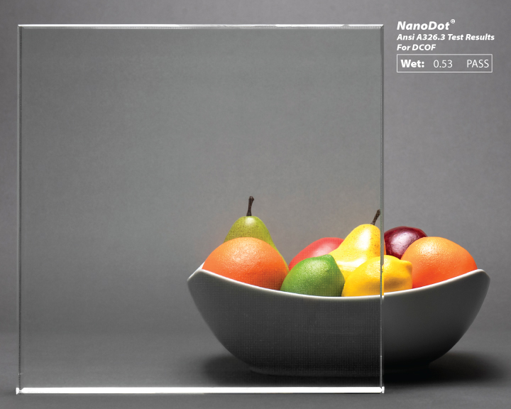 A vision of a fruit bowl behind the Nano Dot Anti-Slip glass.