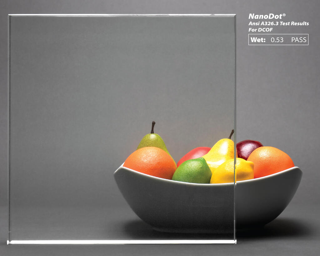 A vision of a fruit bowl behind the Nano Dot Anti-Slip glass.