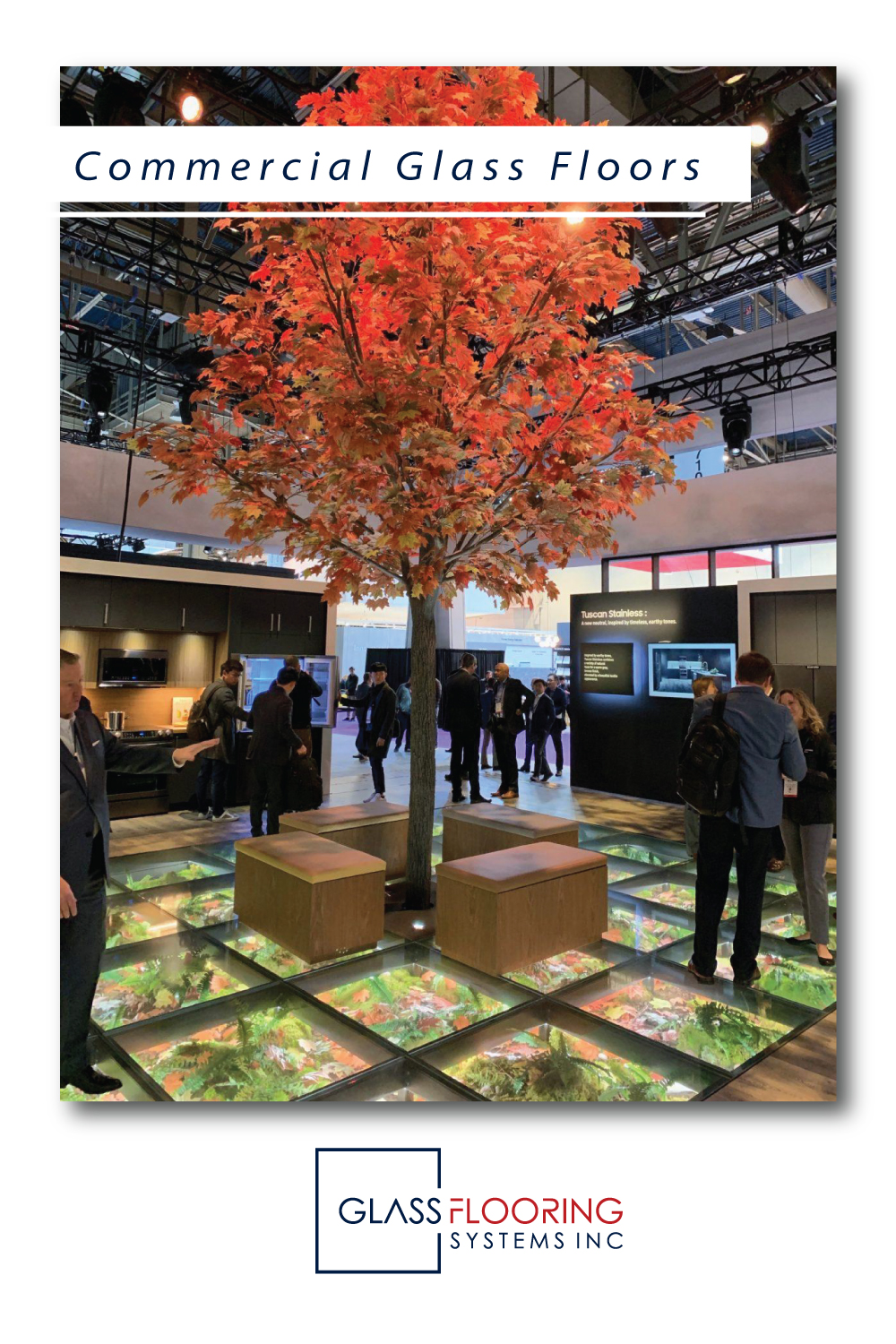 pinnable graphic for "Commercial Glass Floors," a blog post from Glass Flooring Systems, Inc.